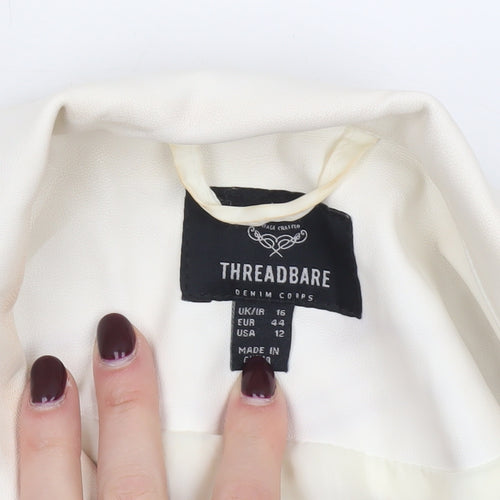 Threadbare Womens Ivory Faux Leather Cropped Jacket Size 16