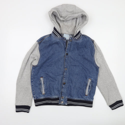 Primark Boys Blue Denim & Grey Varsity Hoodie Jacket 14-15 Years
