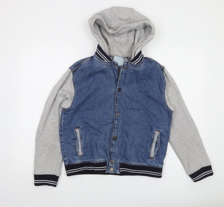 Primark Boys Blue Denim & Grey Varsity Hoodie Jacket 14-15 Years