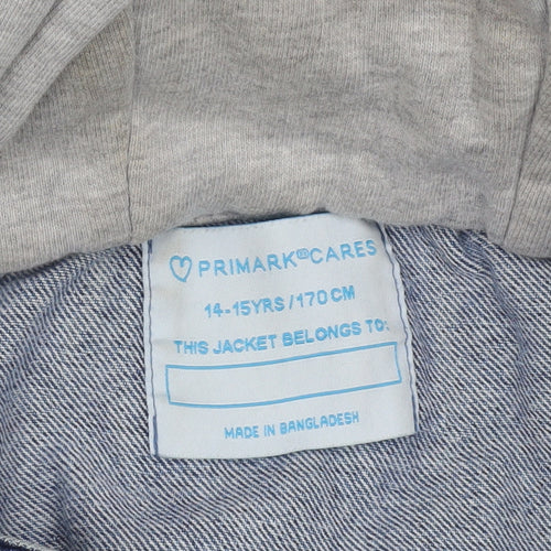 Primark Boys Blue Denim & Grey Varsity Hoodie Jacket 14-15 Years
