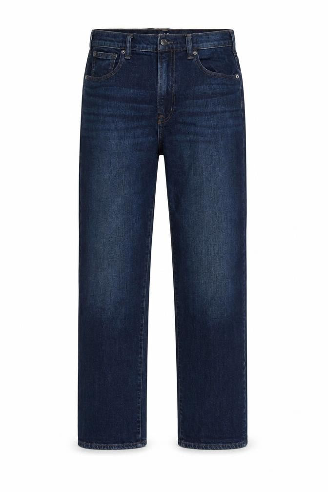 Front view of Gap women’s blue slim straight denim jeans, size UK 27, tall