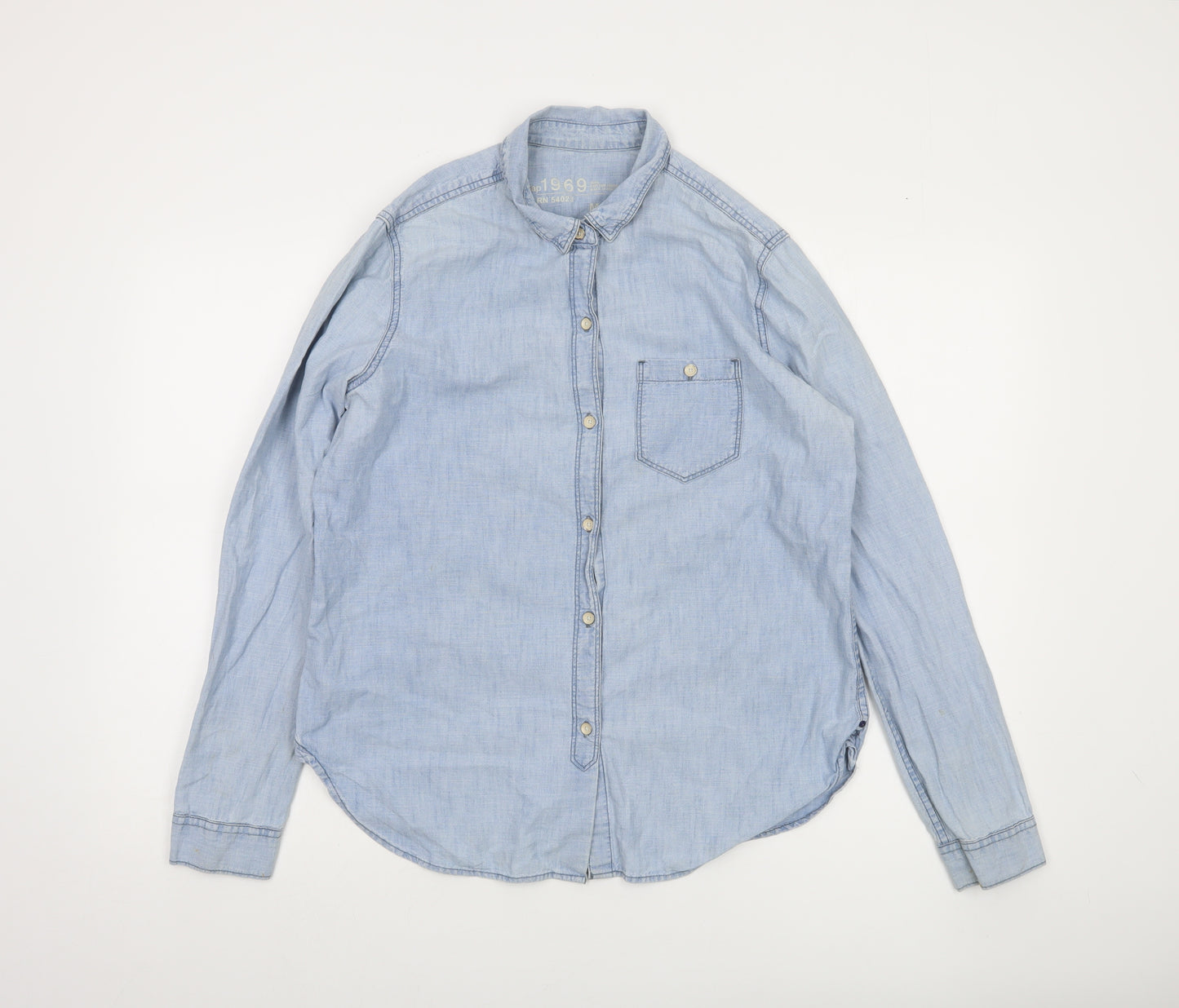 Gap 1969 Men's Blue Chambray Long Sleeve Button-Up Shirt M