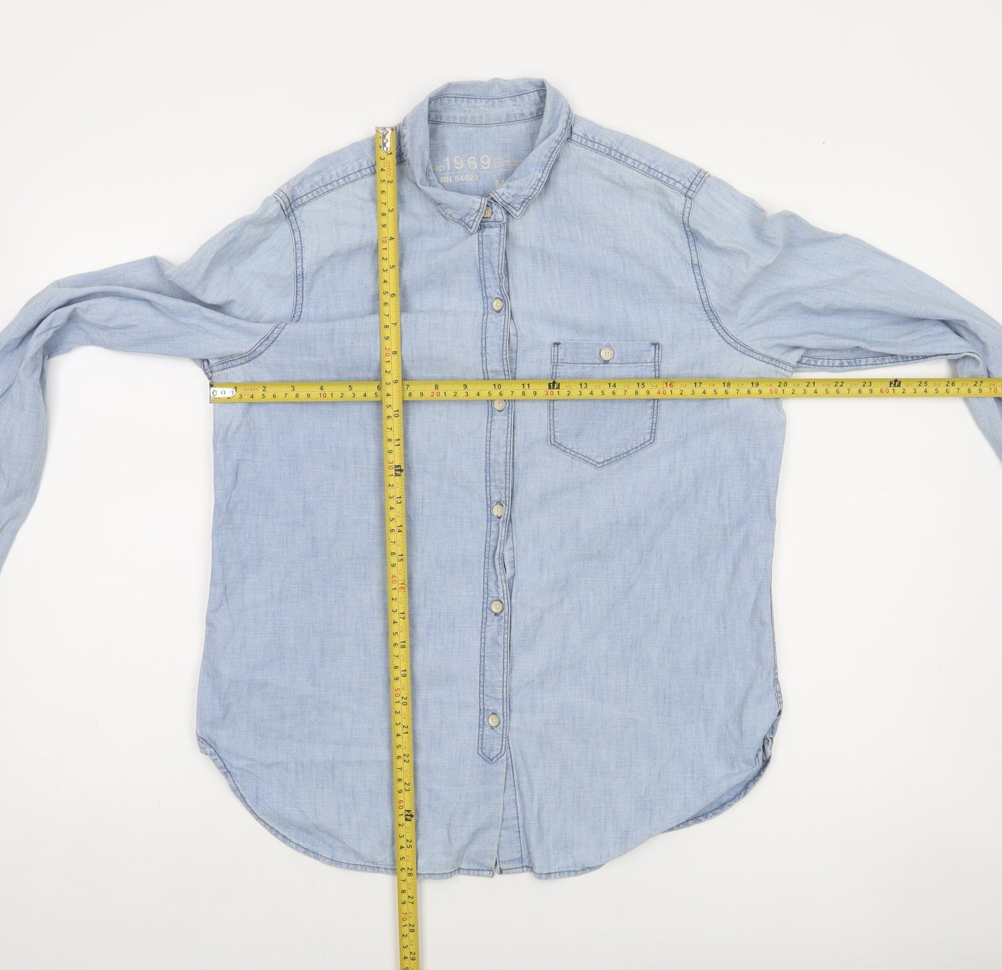 Gap 1969 Men's Blue Chambray Long Sleeve Button-Up Shirt M