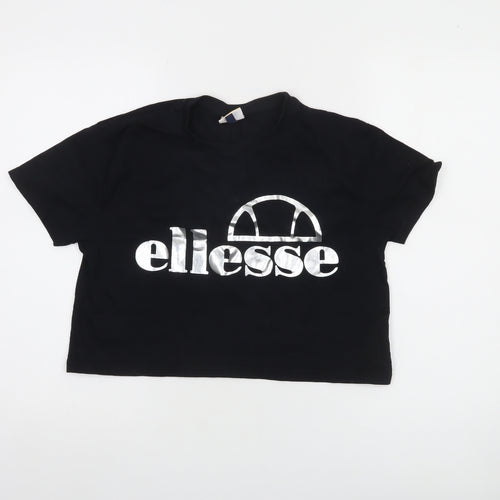 Ellesse Women's Black Cropped T-Shirt UK 10 Retro Sports Style