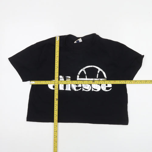 Ellesse Women's Black Cropped T-Shirt UK 10 Retro Sports Style