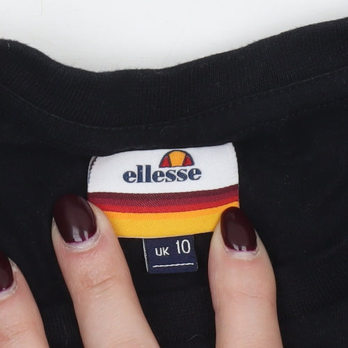Ellesse Women's Black Cropped T-Shirt UK 10 Retro Sports Style