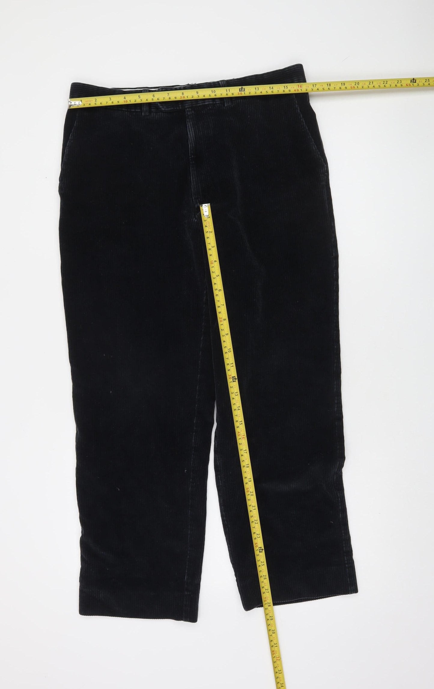 Marks and Spencer Men's Black Corduroy Trousers 36x29 Regular Fit