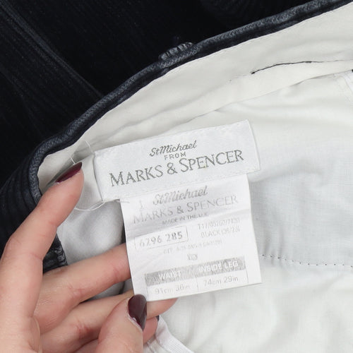 Marks and Spencer Men's Black Corduroy Trousers 36x29 Regular Fit