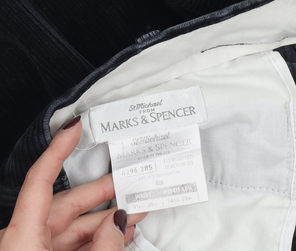Marks and Spencer Men's Black Corduroy Trousers 36x29 Regular Fit