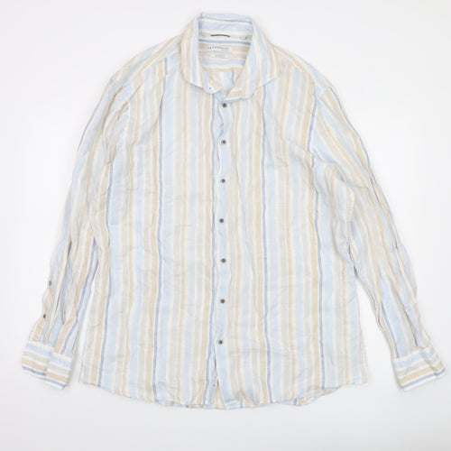 Giordano Men’s Multicoloured XL Linen Striped Long Sleeve Button-Up Shirt