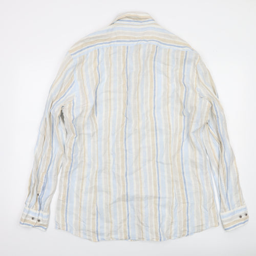 Giordano Men’s Multicoloured XL Linen Striped Long Sleeve Button-Up Shirt