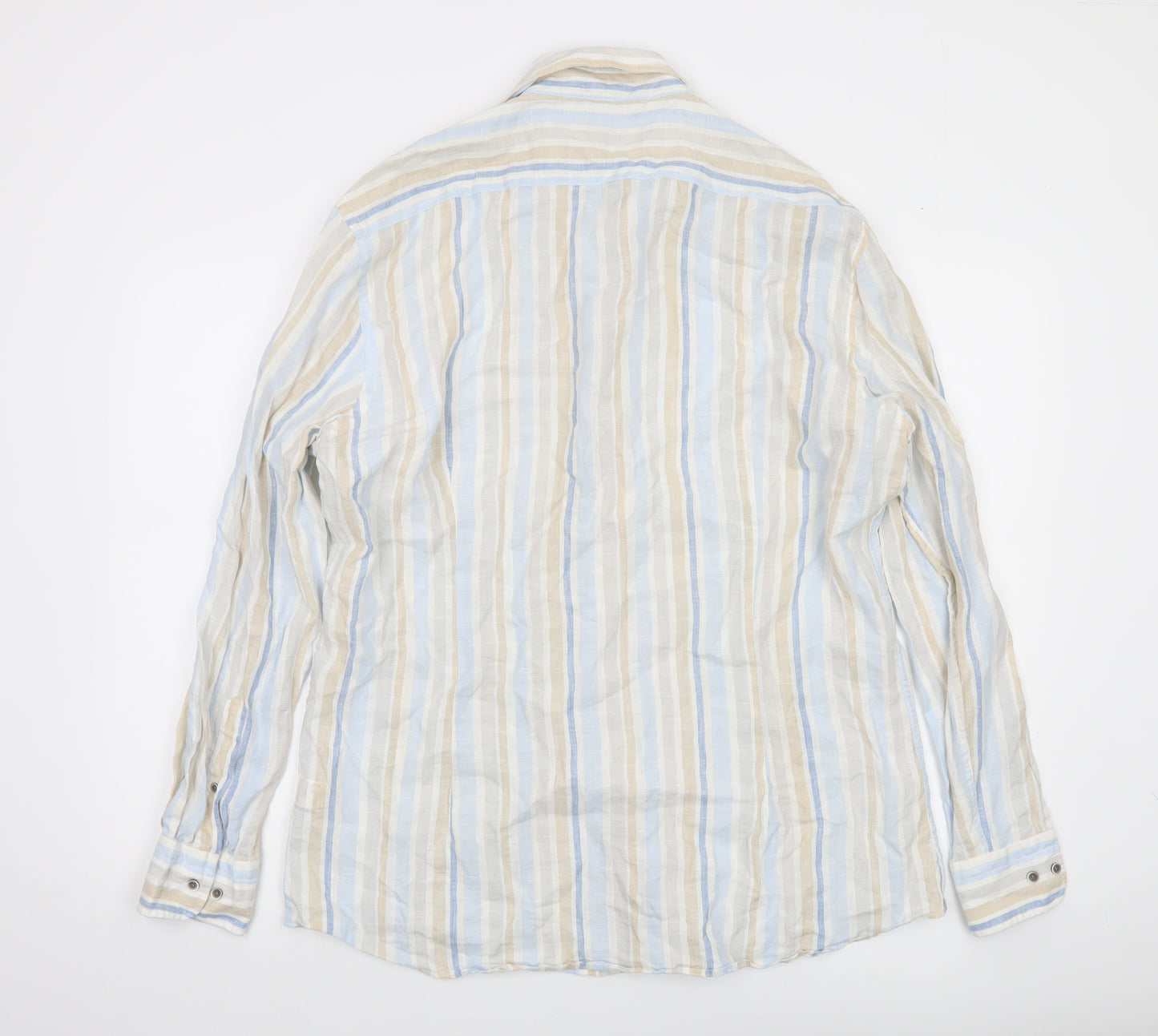 Giordano Men’s Multicoloured XL Linen Striped Long Sleeve Button-Up Shirt