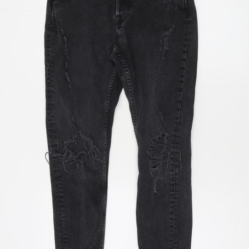 Zara Women Black Skinny Distressed Jeans Size 10 High Rise Denim