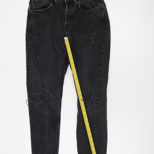 Zara Women Black Skinny Distressed Jeans Size 10 High Rise Denim