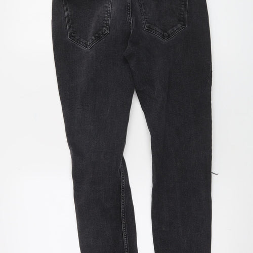 Zara Women Black Skinny Distressed Jeans Size 10 High Rise Denim