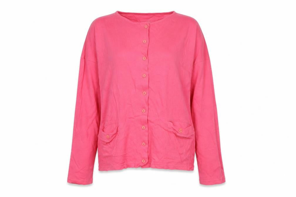 Front view of St Bernard Women Pink Cotton Button-Up Long Sleeve Top One Size