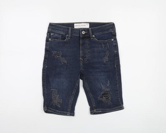 Topman Men’s Blue Stretch Skinny Denim Shorts W28 Distressed Casual