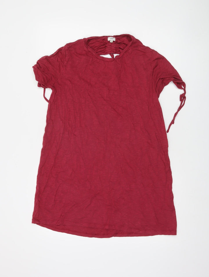 River Island Womens Red Cotton Modal Tie Sleeve T-Shirt Size M