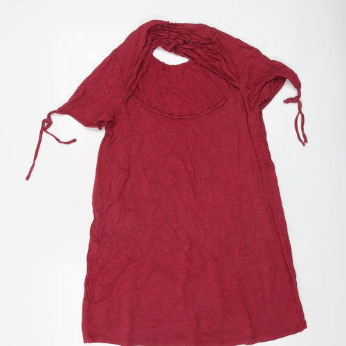 River Island Womens Red Cotton Modal Tie Sleeve T-Shirt Size M