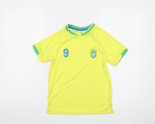 Front view of Dunnes boys’ yellow 9-10 years football jersey t-shirt