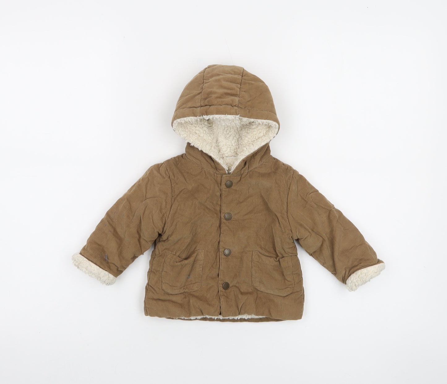 Next Unisex Baby Brown Corduroy Hooded Puffer Jacket 6-9 Months