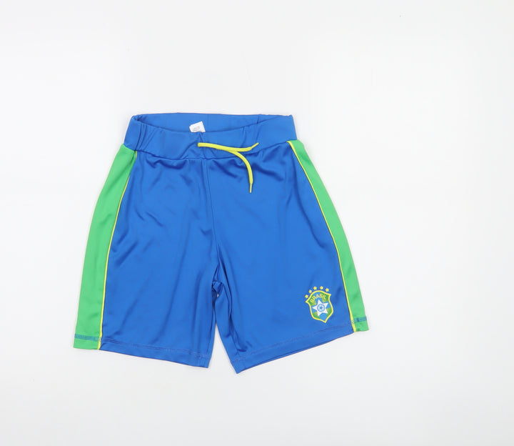 Dunnes Stores Boys Blue Green Brasil Athletic Shorts 26in Waist Polyester