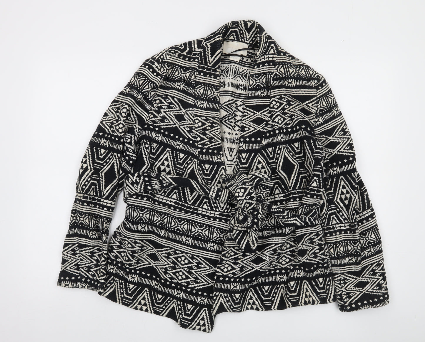 H&M Conscious Women’s Black & White Tribal Belted Cotton Jacket Size 10