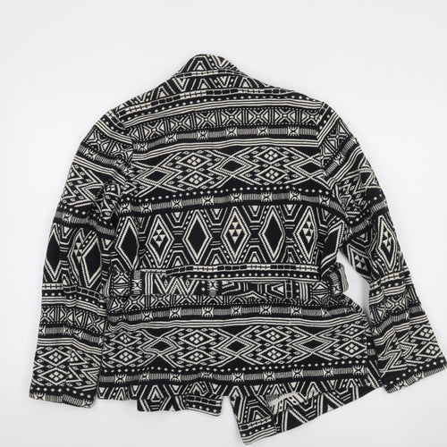 H&M Conscious Women’s Black & White Tribal Belted Cotton Jacket Size 10