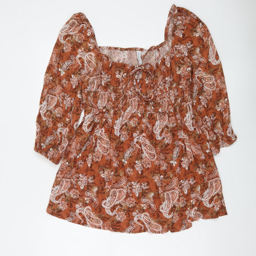 Stradivarius Women’s Brown Paisley Mini Dress L Viscose Boho Style