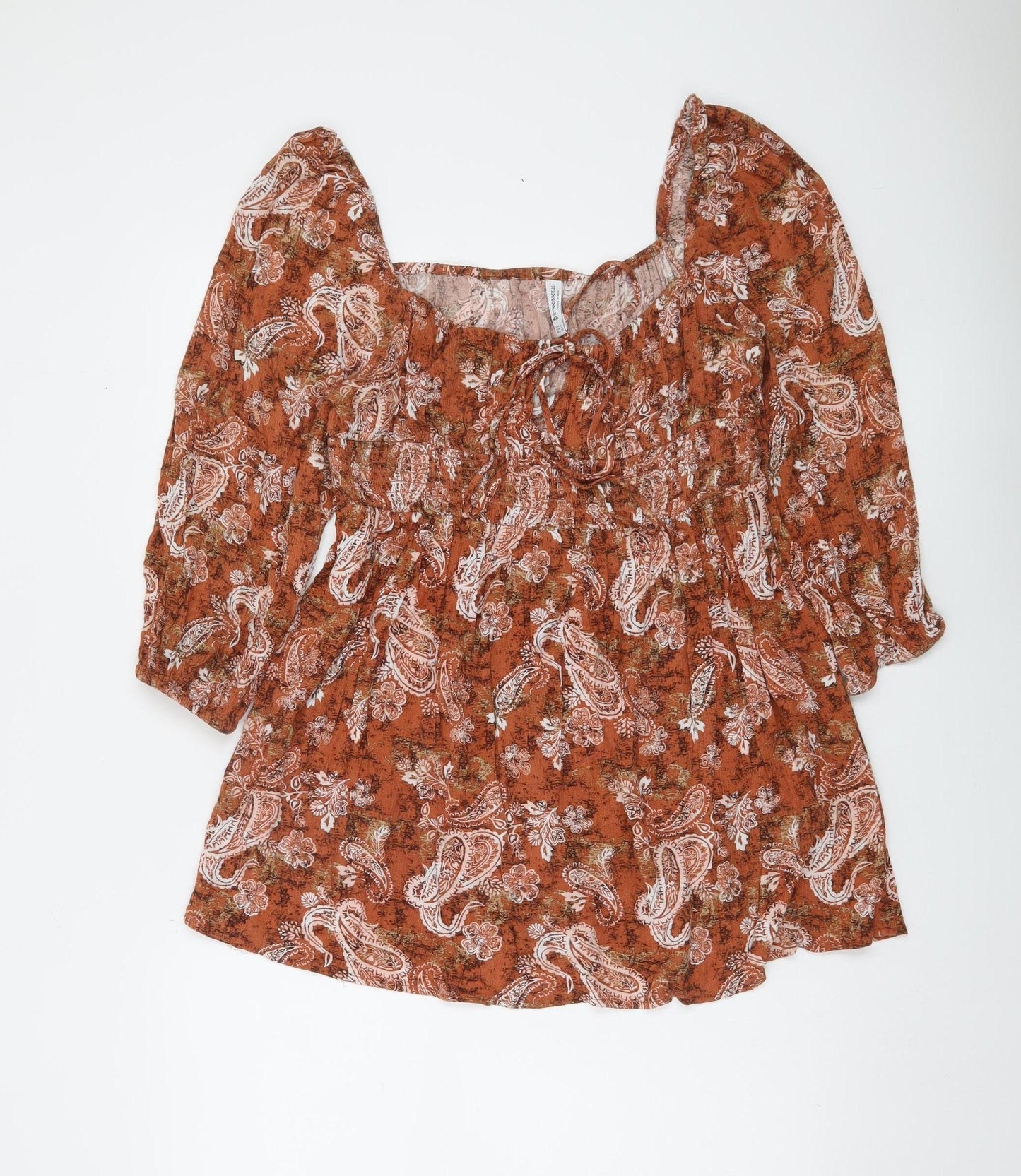 Stradivarius Women’s Brown Paisley Mini Dress L Viscose Boho Style