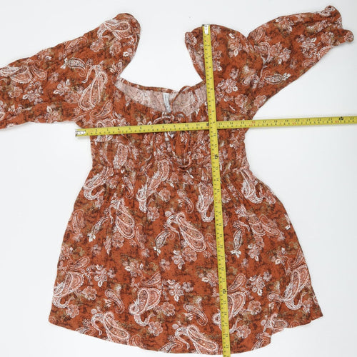 Stradivarius Women’s Brown Paisley Mini Dress L Viscose Boho Style