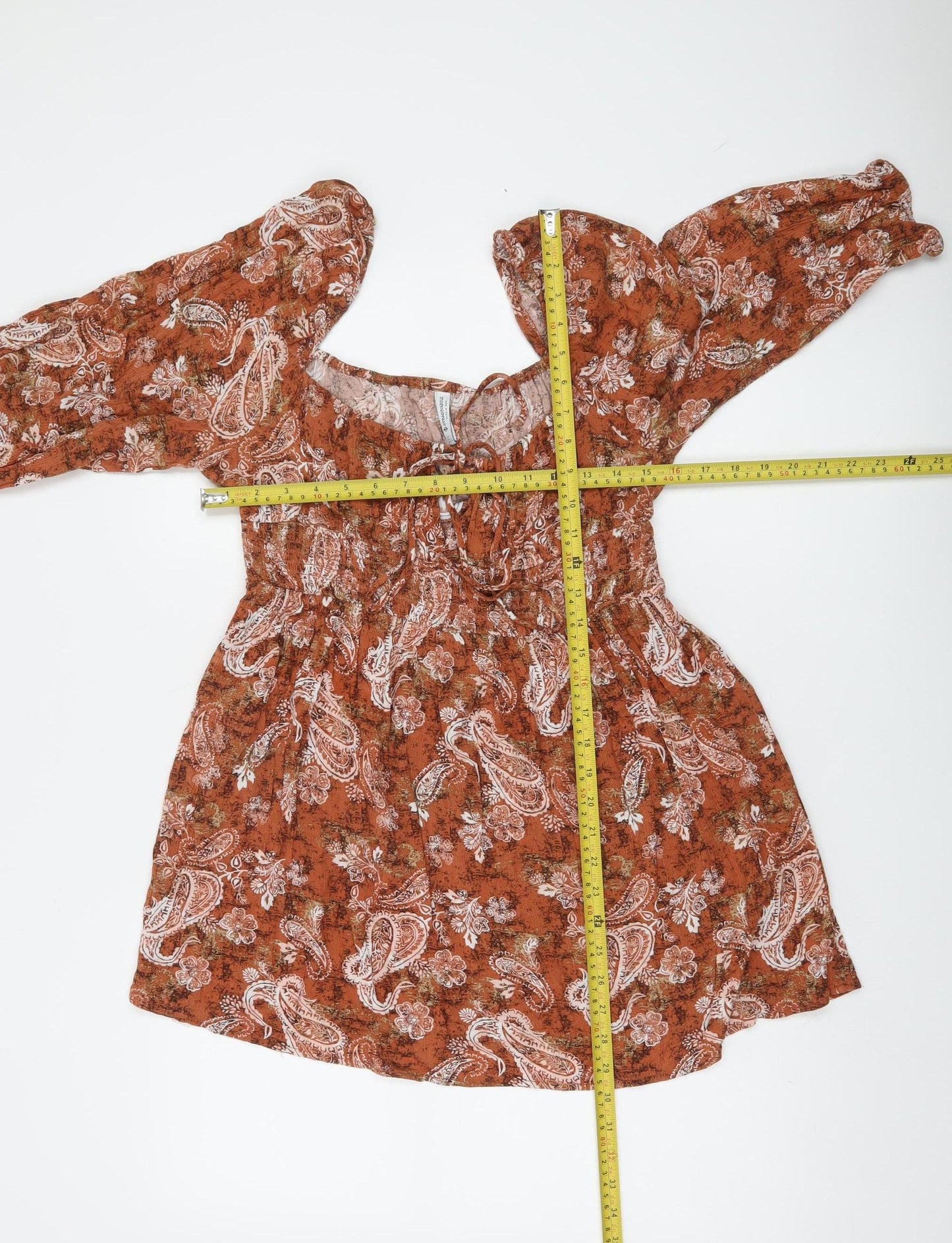Stradivarius Women’s Brown Paisley Mini Dress L Viscose Boho Style