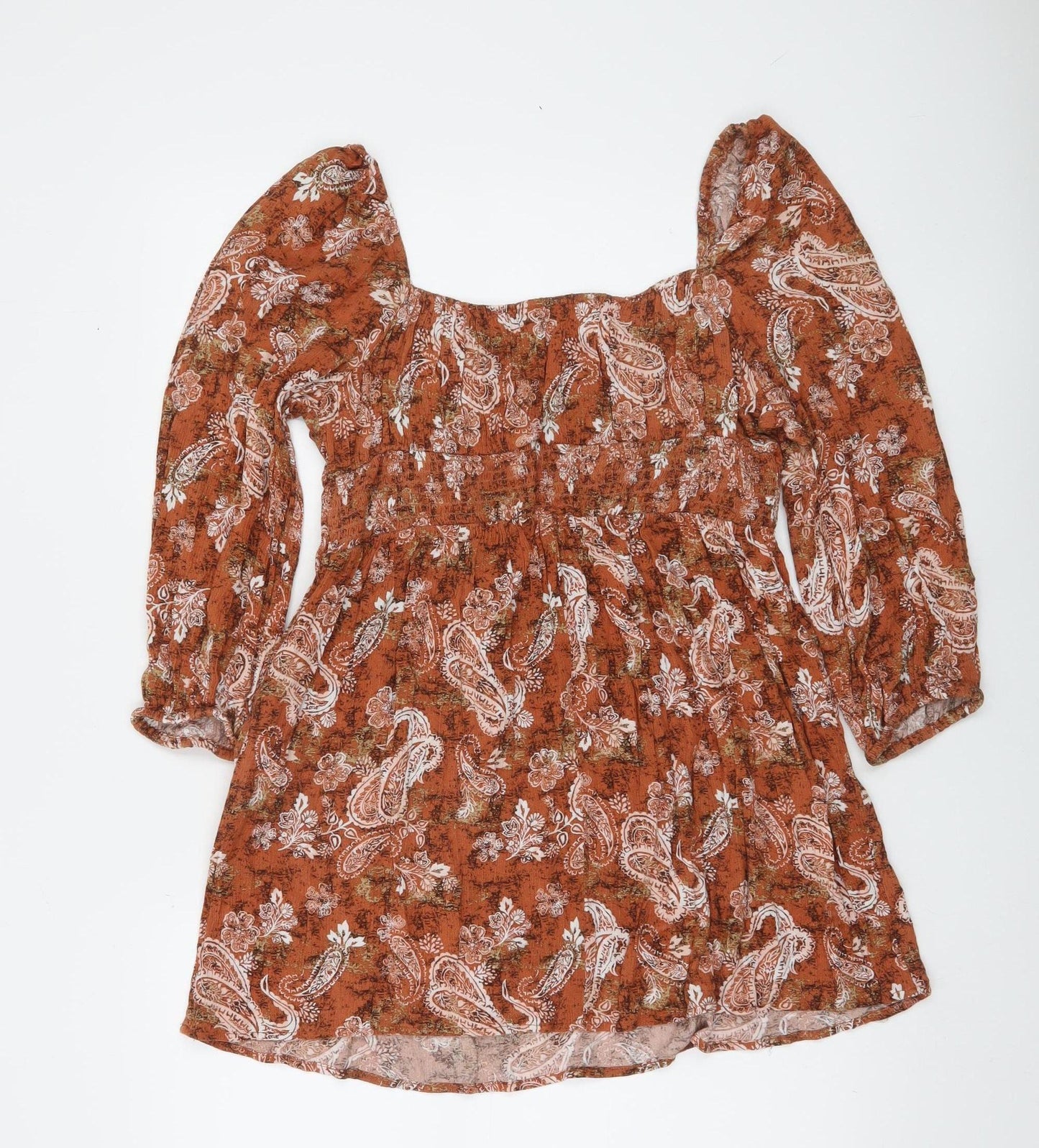 Stradivarius Women’s Brown Paisley Mini Dress L Viscose Boho Style