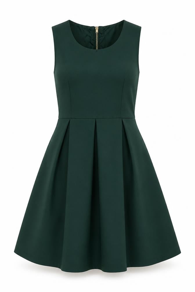 Lipsy Women's Green Sleeveless Skater Dress Size S Fit & Flare Zip Back