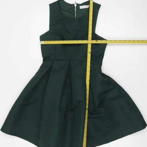 Lipsy Women's Green Sleeveless Skater Dress Size S Fit & Flare Zip Back