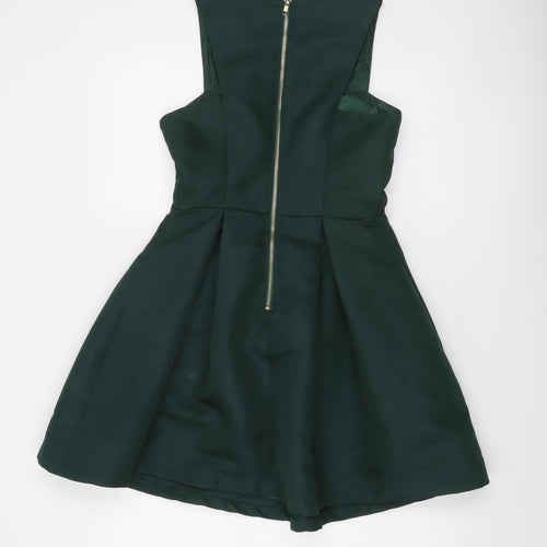Lipsy Women's Green Sleeveless Skater Dress Size S Fit & Flare Zip Back