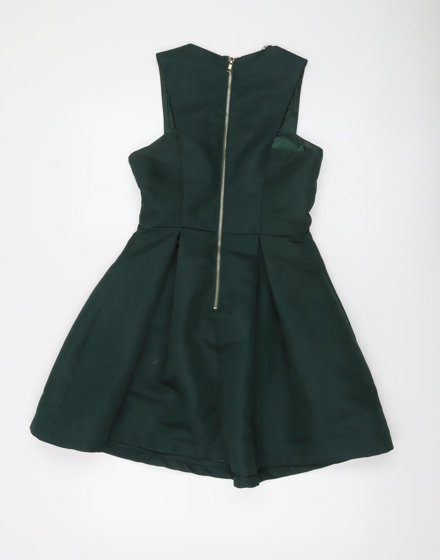 Lipsy Women's Green Sleeveless Skater Dress Size S Fit & Flare Zip Back