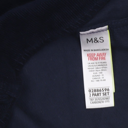 Marks and Spencer Boys Blue Corduroy Button-Up Shirt 10-11 Years