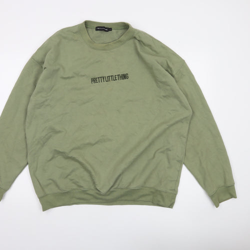 PrettyLittleThing Men Green Logo Pullover Sweatshirt L Regular