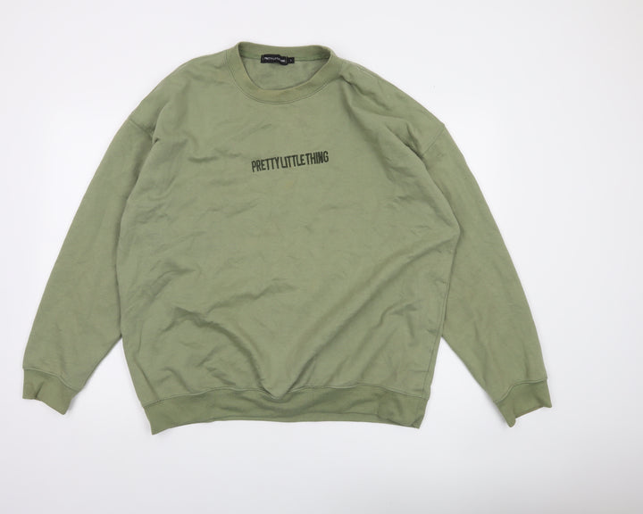 PrettyLittleThing Men Green Logo Pullover Sweatshirt L Regular