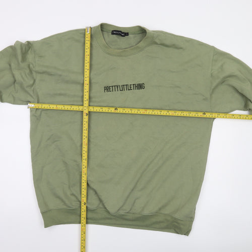 PrettyLittleThing Men Green Logo Pullover Sweatshirt L Regular