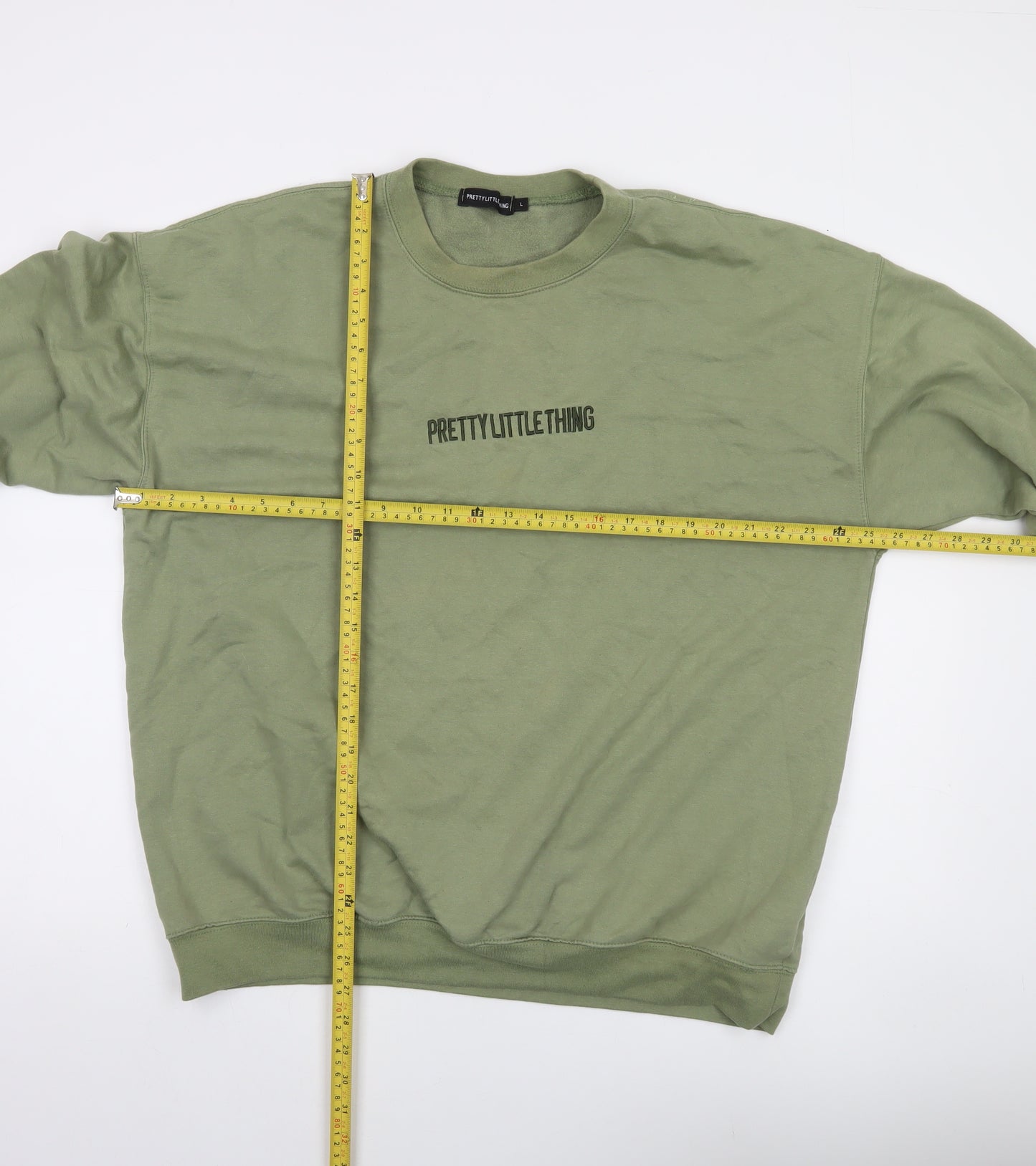 PrettyLittleThing Men Green Logo Pullover Sweatshirt L Regular