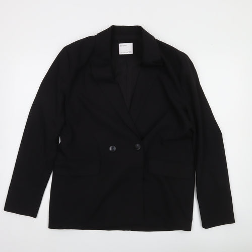 Bershka Womens Black Double-Breasted Blazer Jacket Size 12