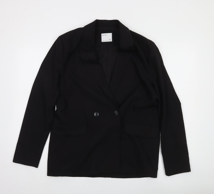 Bershka Womens Black Double-Breasted Blazer Jacket Size 12