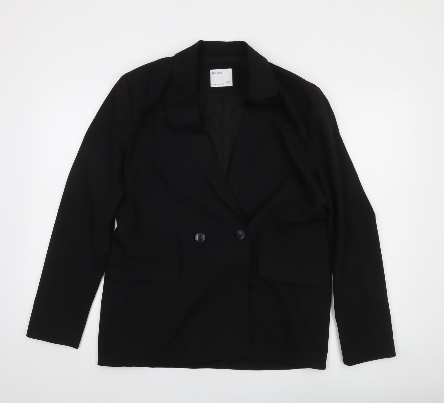 Bershka Womens Black Double-Breasted Blazer Jacket Size 12
