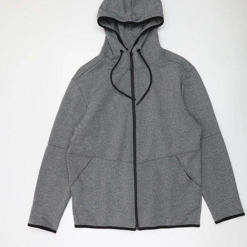 Zara Men’s Grey Full Zip Hoodie Size L Lightweight Cotton Blend