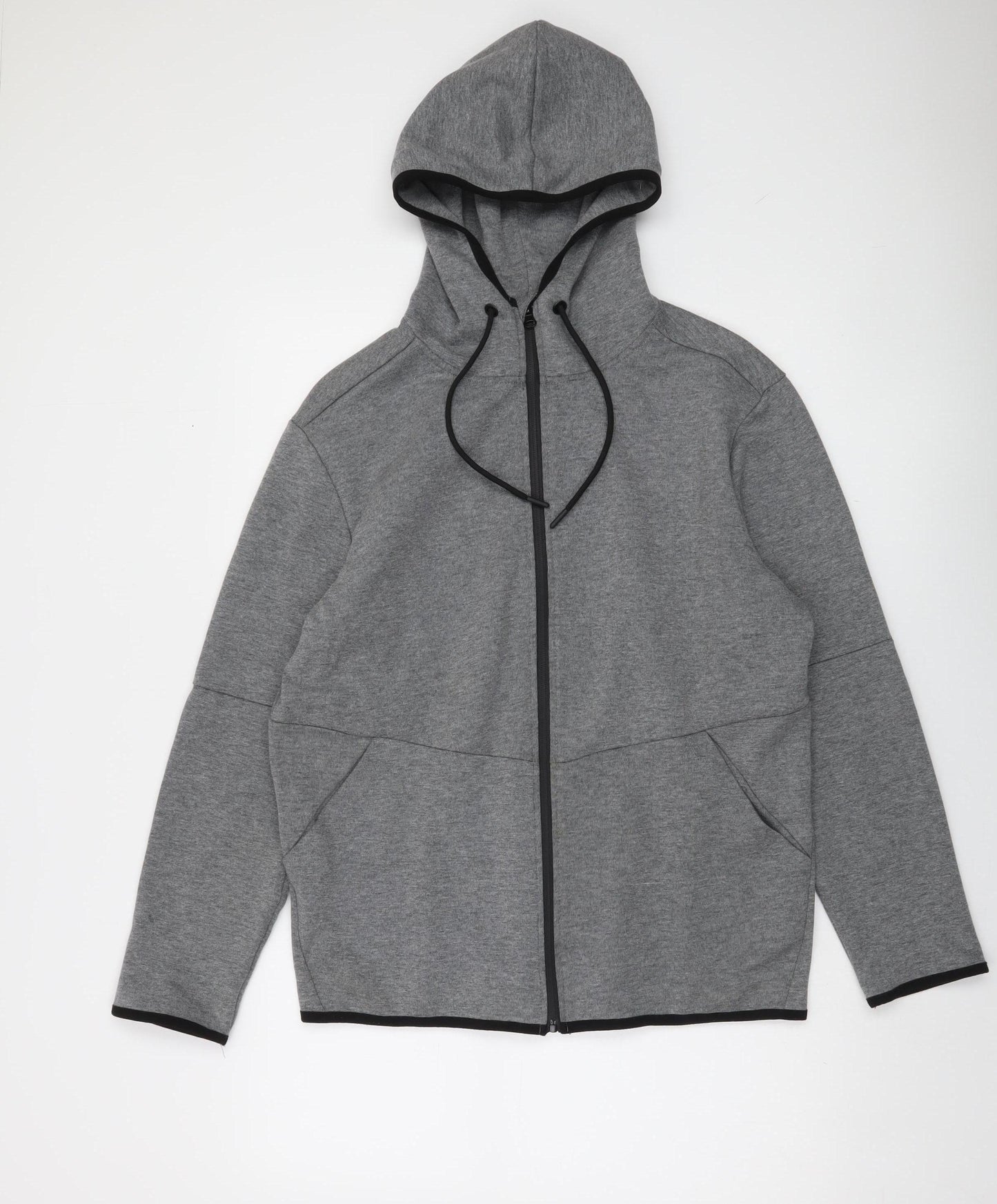 Zara Men’s Grey Full Zip Hoodie Size L Lightweight Cotton Blend