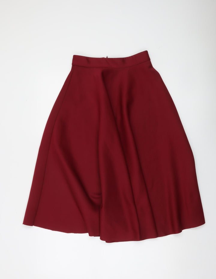 ASOS Women's Red A-Line Midi Skirt Size 4 High Waist Stretch