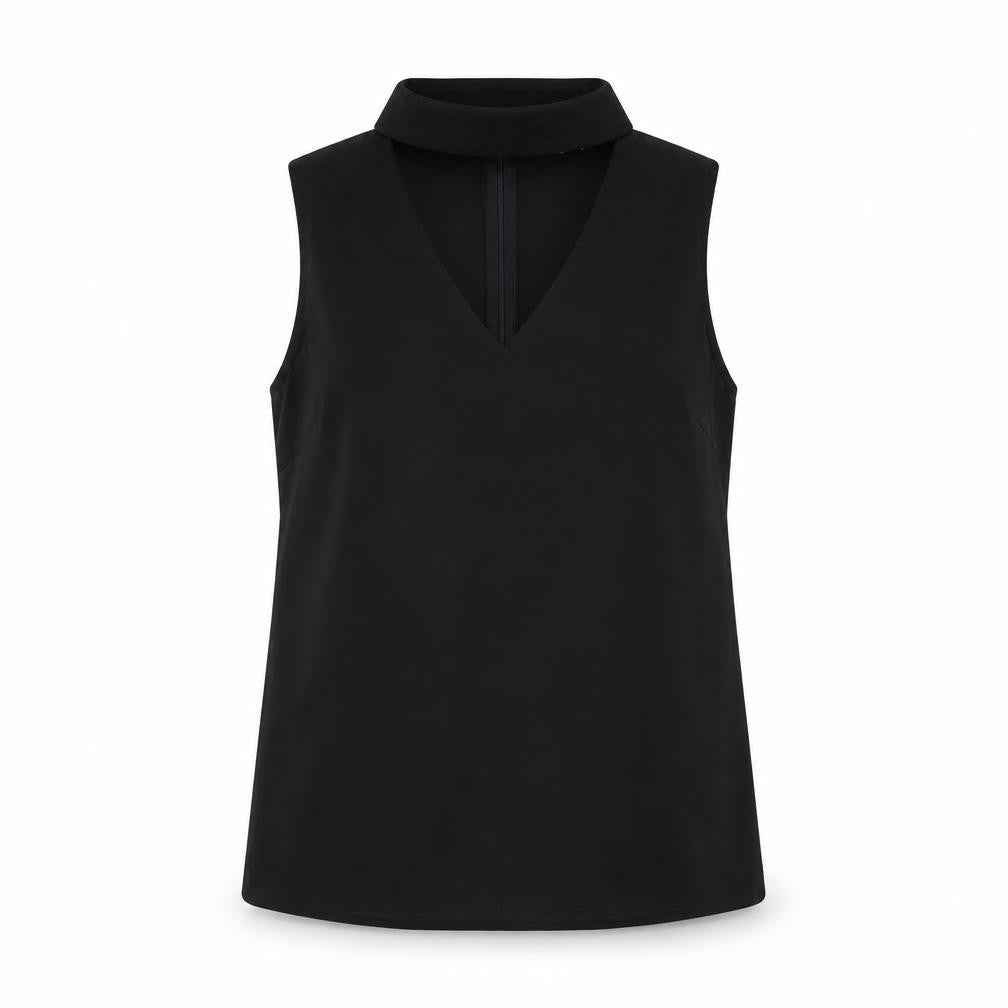 Front view of Lulu Love Women's Black Sleeveless V-Neck Polyester Blouse M