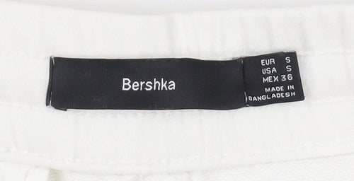 Bershka Men's White Cargo Shorts Small Cotton Blend Drawstring Elastic Waist